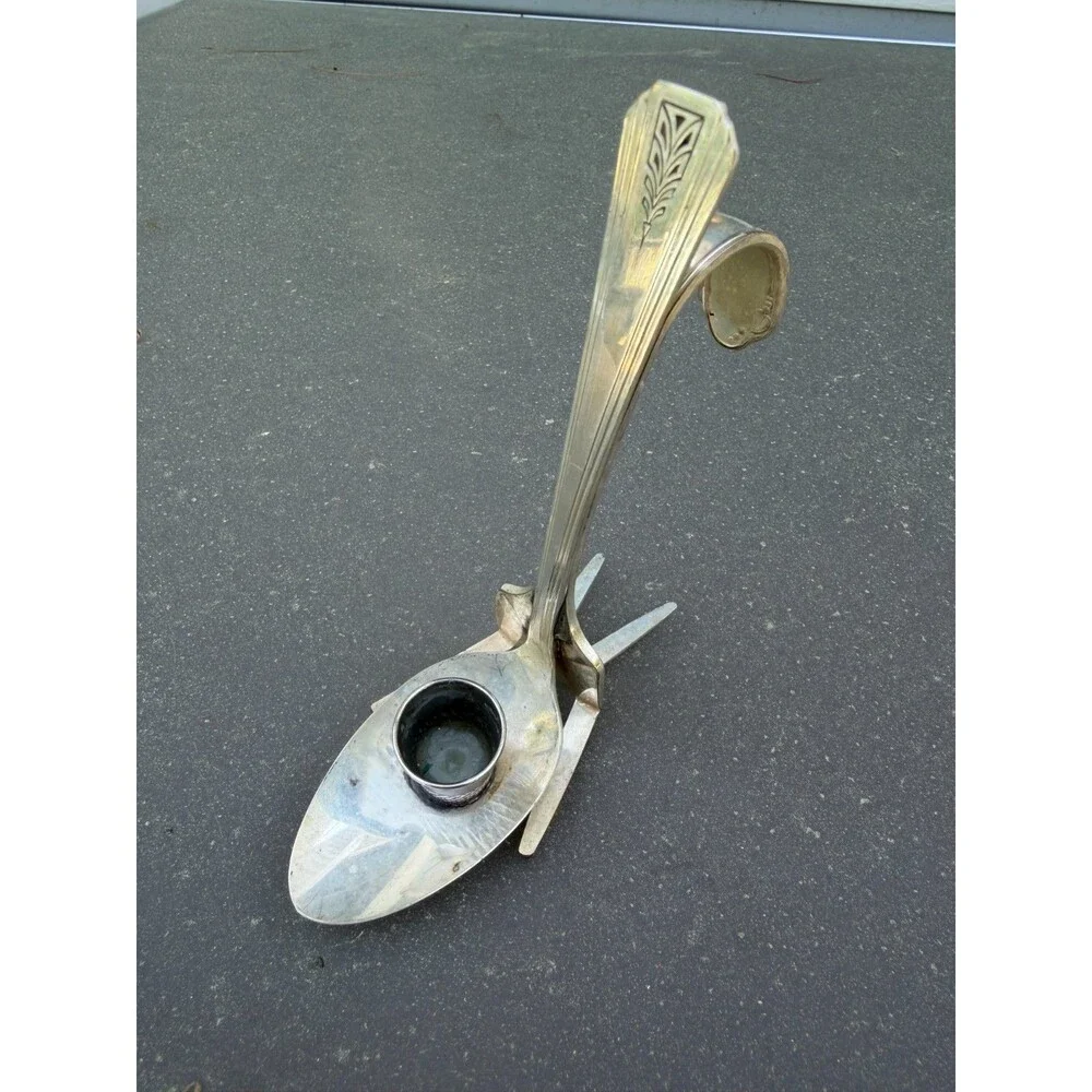 Vintage Silverplate Flatware Art Candle Holder Handmade Mid-Century Style